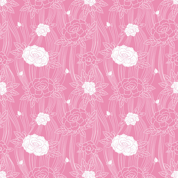 牡丹日本图案无缝矢量。东方的背景。老式的粉色印花墙纸，和服面料素材图片