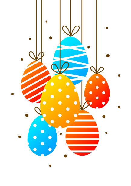 复活节装饰-一套彩色的挂蛋孤立在白色图片下载