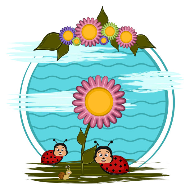 可爱的昆虫在卡通风景图片下载