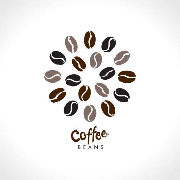 咖啡豆。圆形的咖啡豆符号向量标志。咖啡店平面矢量圆形模板。图片下载