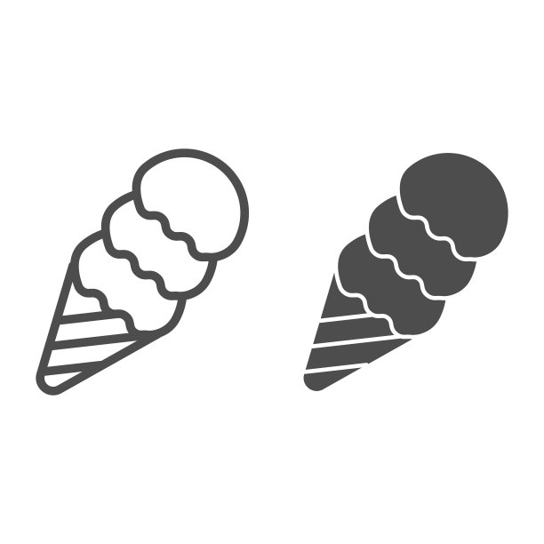 冰淇淋蛋卷线和固体图标。有三个球的调味冰淇淋。生日派对矢量设计概念，轮廓风格的象形图上的白色背景，用于web和应用程序。图片下载