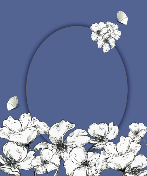 祝贺、邀请、标志的明信片。图案上是黑白花，背景是叶子。素材图片