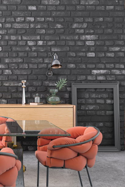 餐厅与空白的黑色砖墙图片下载