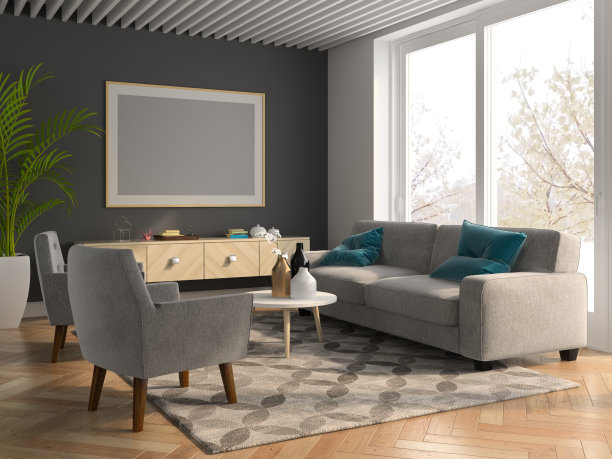 室内现代设计室内3D插图图片下载