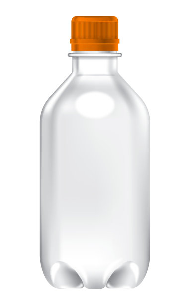 逼真的果汁矿物饮料橙盖瓶模型的形象。小水瓶包装模型。孤立。图片下载