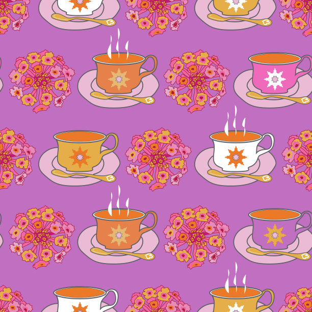 节日茶杯-花园茶会，无缝重复模式。图片下载