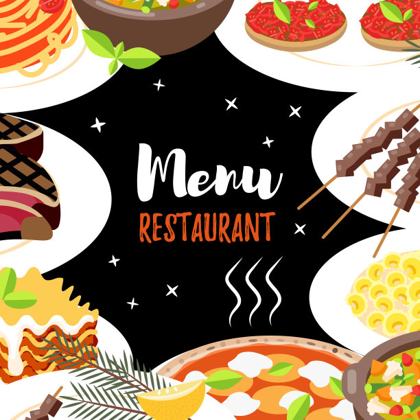 设计模板卡与传统意大利食物的平面风格图标。图片下载