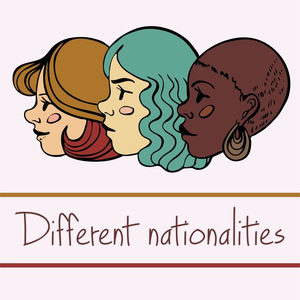 女性头像脸矢量插图文字手绘不同国籍图片下载