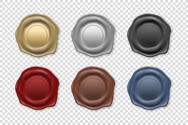 矢量3d现实复古邮票蜡印章图标设置特写隔离透明背景。证书，文件，信件和信封的封蜡或邮票，标签的设计模板图片下载