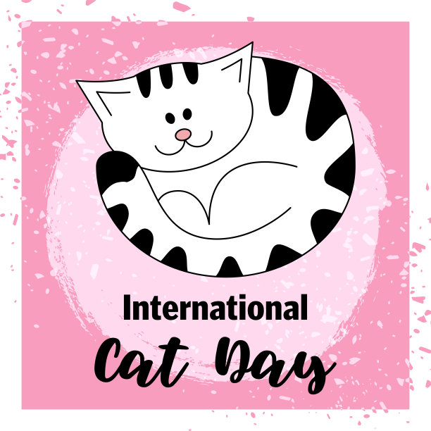 国际猫日矢量卡，插图用可爱的卡通风格的小猫。灯光背景下的卡通邀请。美丽的抽象插图与猫。带小猫的节日贺卡。图片下载