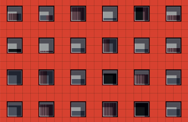 现代建筑façade，红色的颜色，复制办公窗口无限图片下载