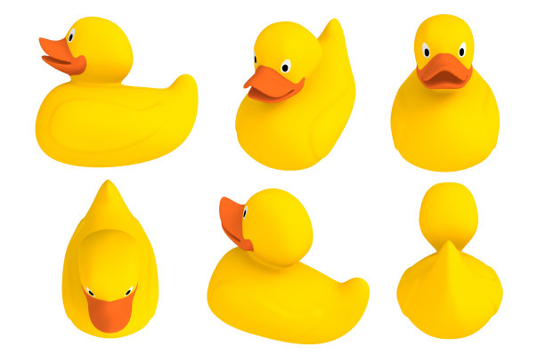 黄套橡皮鸭隔离。白色背景上的沐浴玩具。3 d渲染。图片下载