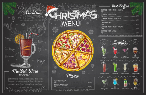 复古粉笔画圣诞菜单设计。餐厅的菜单图片下载