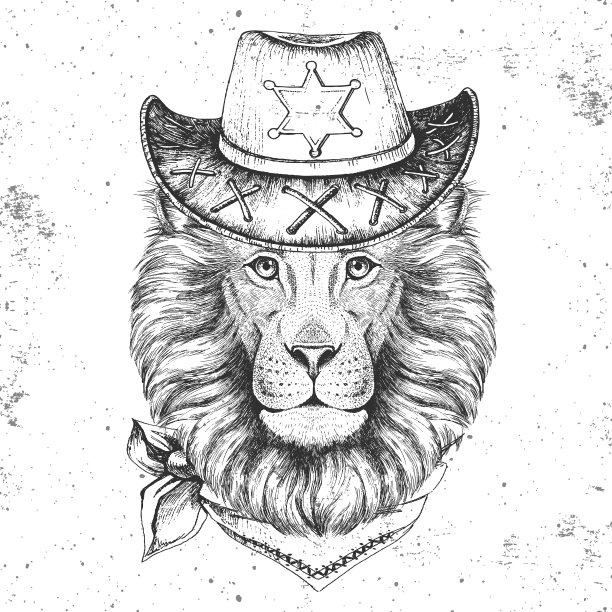 潮人动物狮子。手绘狮子的口鼻图片下载