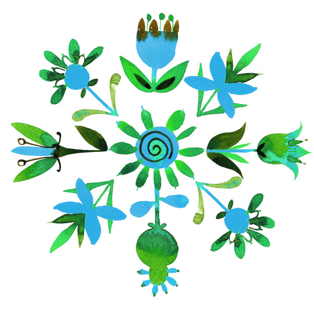 几何花卉设置在民间风格图片下载