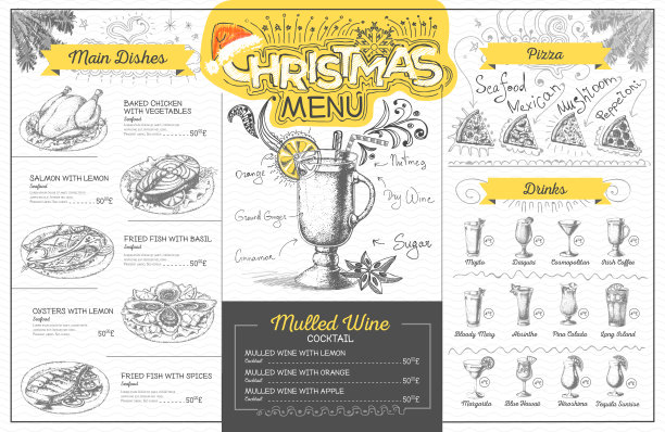 复古圣诞菜单设计。餐厅的菜单图片下载