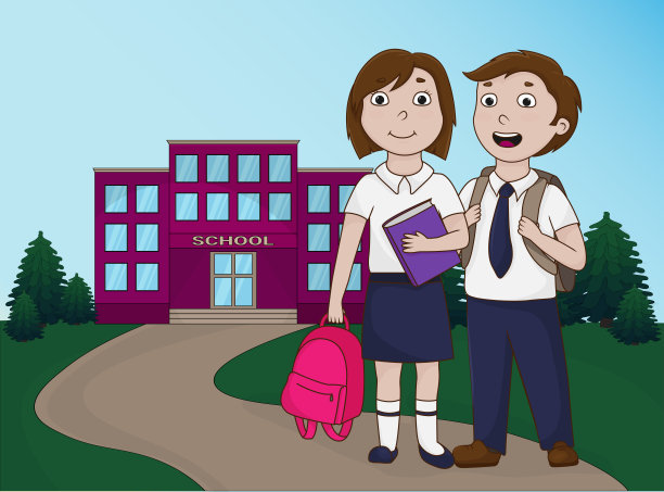 插图的学校儿童卡通矢量插图图片下载