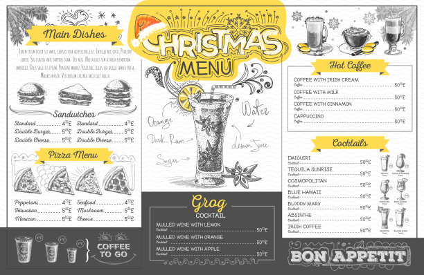 复古圣诞菜单设计。餐厅的菜单图片下载