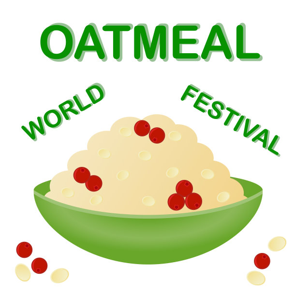 美味健康的燕麦粥放在一个绿色的盘子里，以蔓越莓装饰在透明的背景上，燕麦世界节，健康营养的理念图片下载