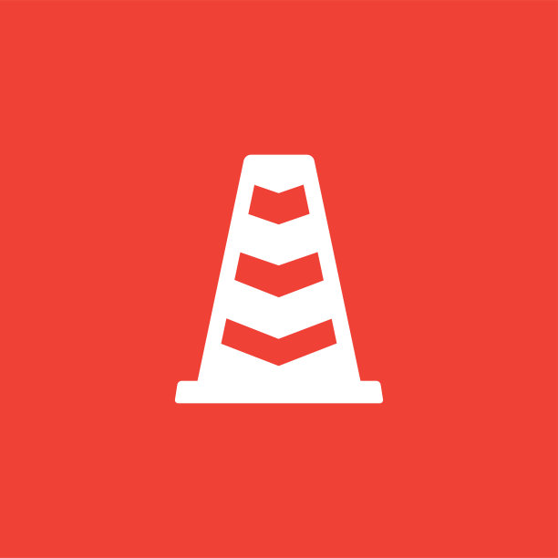 红色背景上的交通锥图标。红色平坦风格矢量插图图片下载