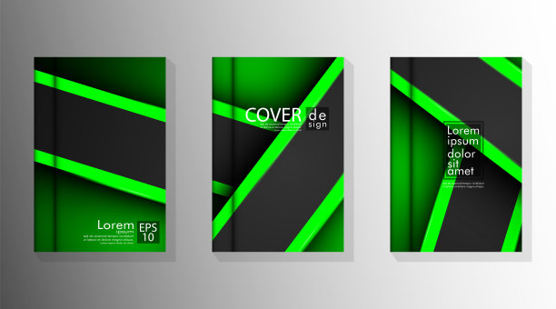 背景书集的封面以绿色和黑色重叠的形式呈现。设计矢量图片下载