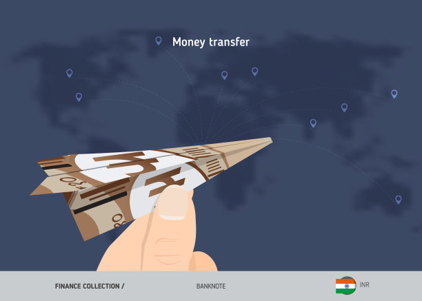 世界各地的转账。10卢比纸飞机。平面风格矢量插图。图片下载