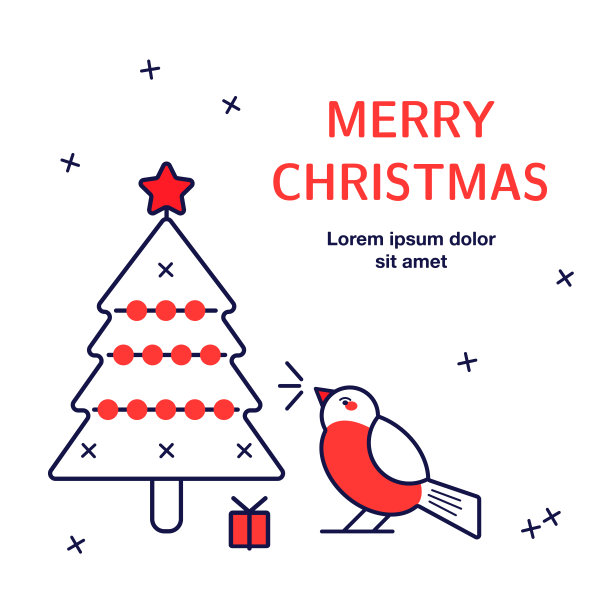 可爱的红腹灰雀，杉树，带有文字的礼物。图片下载