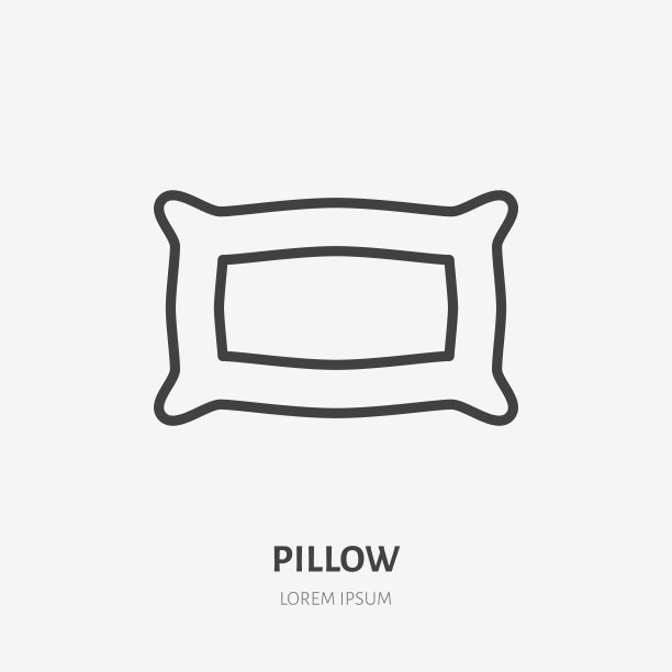 床上用品、卧室装饰平面线条图标。矢量插图的枕头，靠垫。薄线性标志的室内商店图片下载