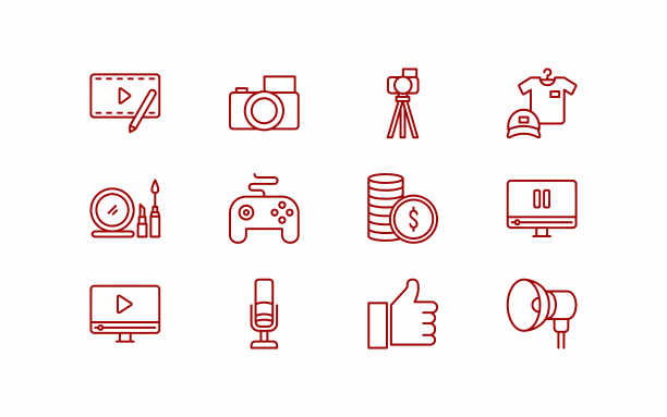 12红色Vlogger矢量图标图片下载