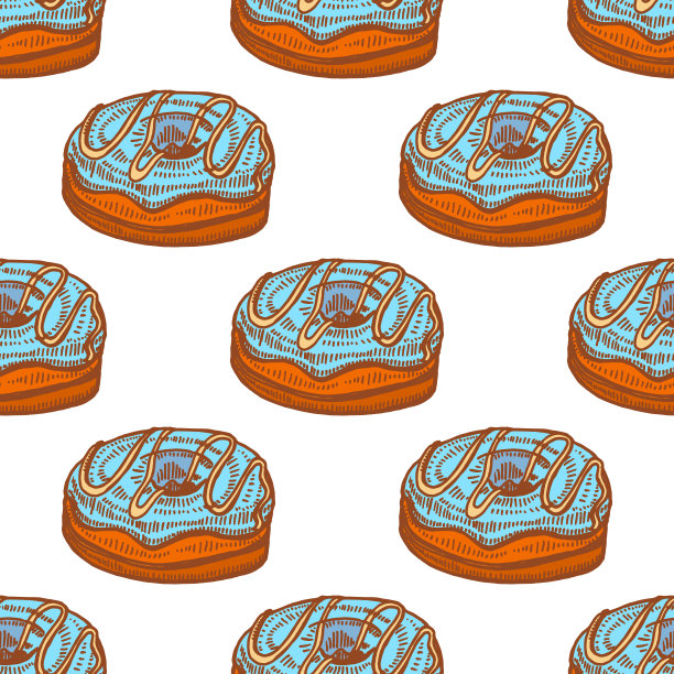 彩色无缝图案与甜甜圈手绘涂鸦风格图片下载