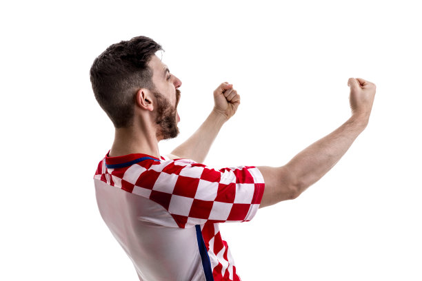 克罗地亚男运动员/粉丝在白色背景下庆祝图片下载
