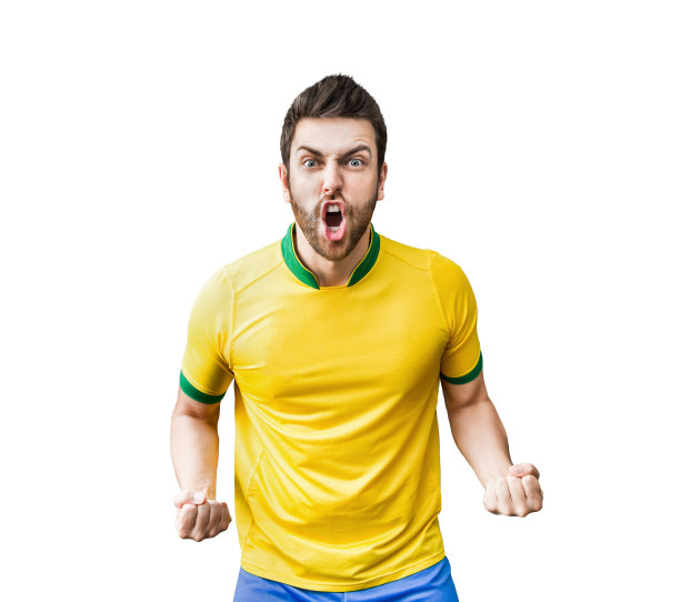 在白色背景下庆祝的巴西男运动员/粉丝图片下载