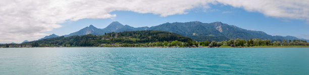 Faaker See与karawwanks阿尔卑斯山的全景，奥地利图片下载