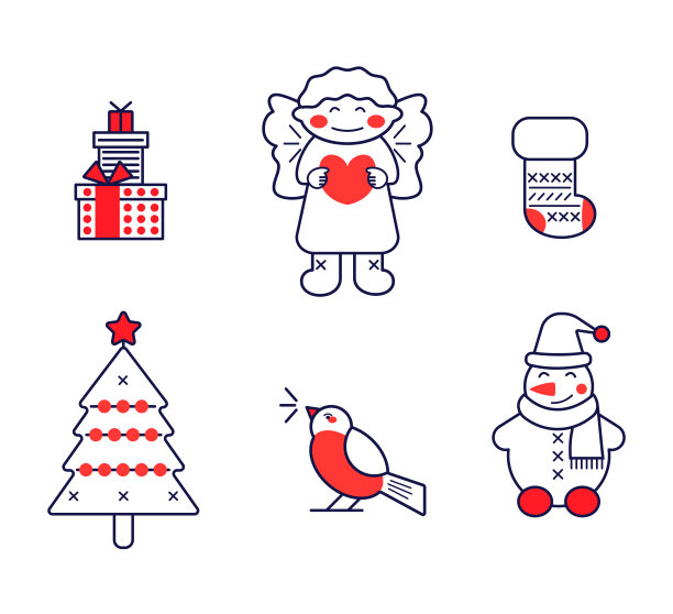 圣诞轮廓图标集。图片下载