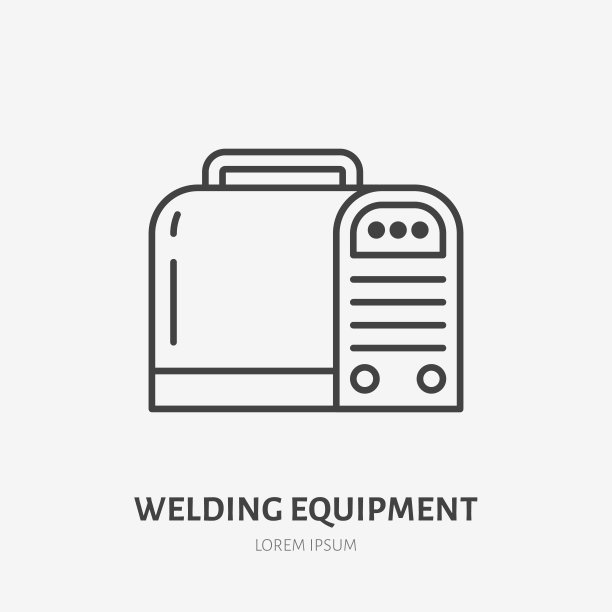 焊接设备直线图标，金属加工标志，工业工具商店、焊工服务的线性标志图片下载