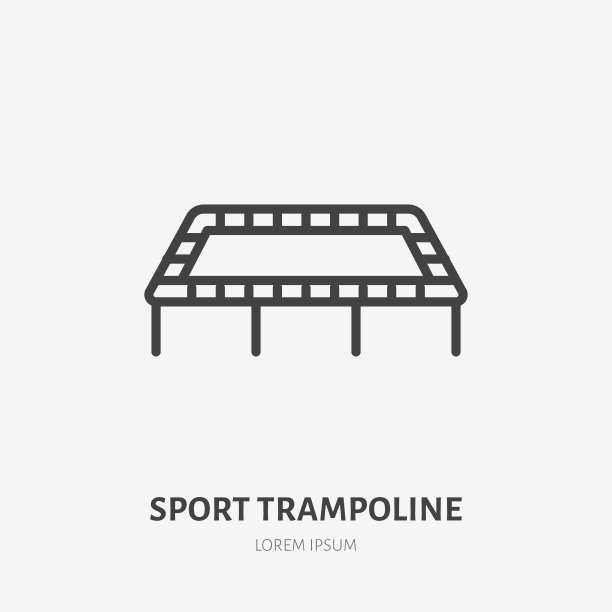 平面线图标的蹦床与网。蹦床运动的迹象。薄线性标志的游乐园图片下载