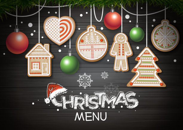 俯视图的快乐圣诞概念设计。木制背景上的节日饼干。圣诞节的食物图片下载