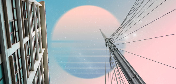 美丽抽象的超现实景观拼贴概念，当代色彩和情绪的社会背景。图片下载