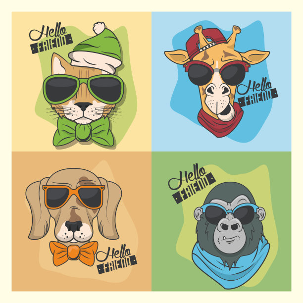 有趣的动物和太阳镜很酷的风格图片下载