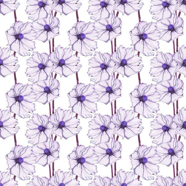 水彩手绘植物紫花瓣插画无缝图案图片下载