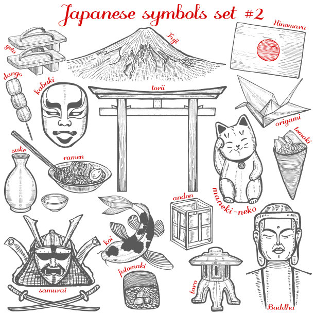 一套日本符号在手绘风格图片下载