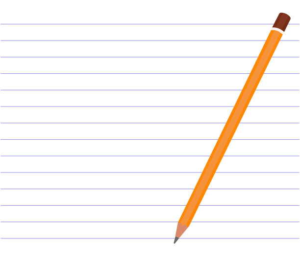 黄色的铅笔躺在一张横线纸上，空的线条图片下载