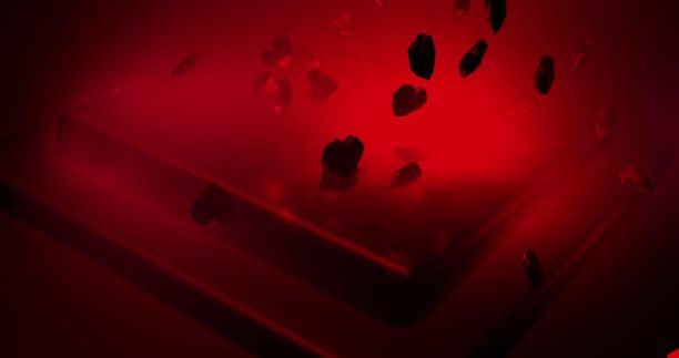 红色的多边形心落在迷人的讲台上。情人节事件背景。3D渲染3D插图图片下载