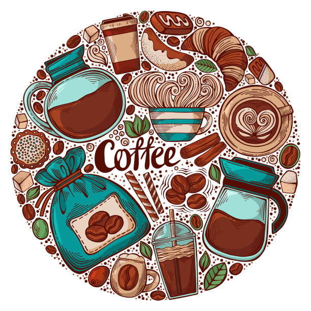 手绘咖啡套图片下载