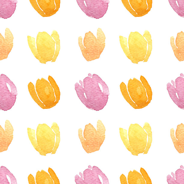 水彩郁金香花在白色背景无缝模式。图片下载