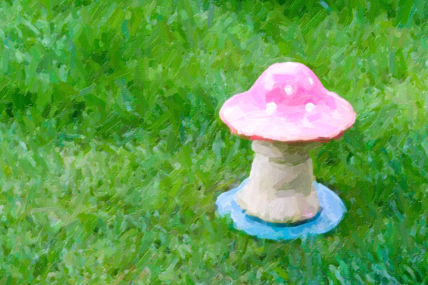 绿草上的蘑菇。具有绘图效果的背景。图片下载