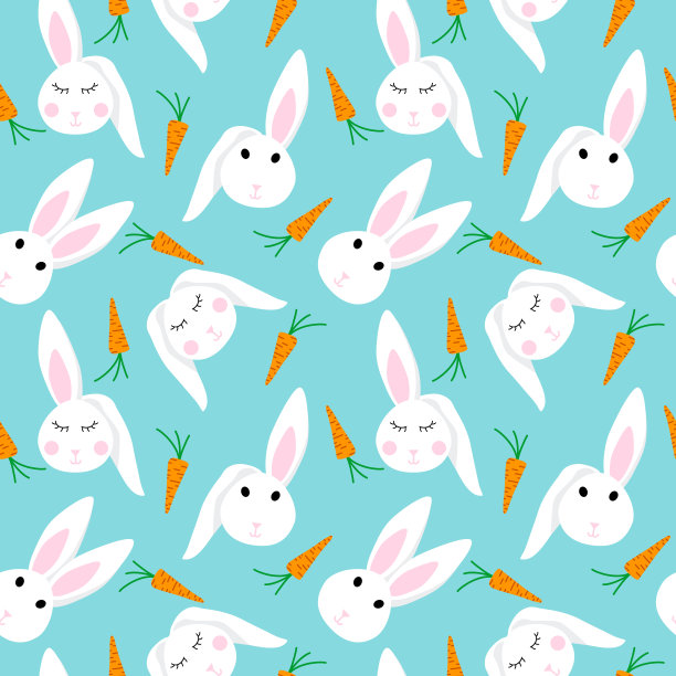 图案设计可爱的兔子，兔子的脸和甜胡萝卜的背景图片下载