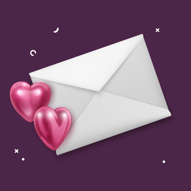 黑色背景上的情人节红心信封，贺卡图片下载