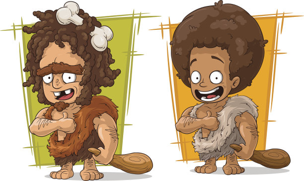 卡通史前人与指挥棒人物向量集图片下载