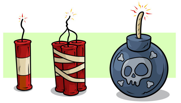 卡通红色炸药和炸弹与芯向量集图片下载